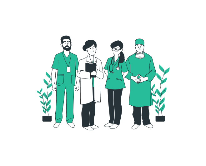 Quatre médecins alignés