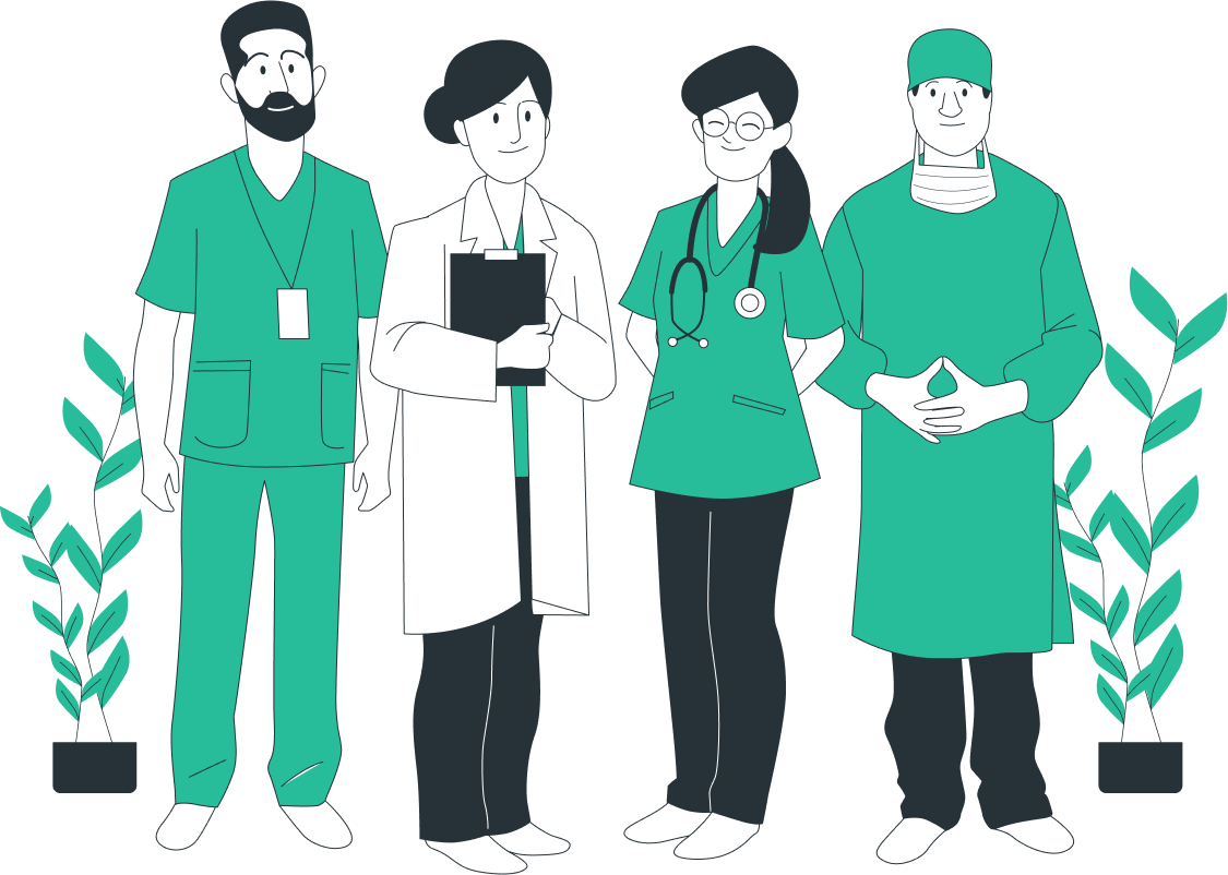 Quatre médecins alignés